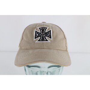 Vintage Y2K Distressed Spell Out West Coast Choppers Motorcycle Hat Cap Beige